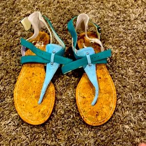 New Gianni Bini. Blue and green leather thong sandals brand new
